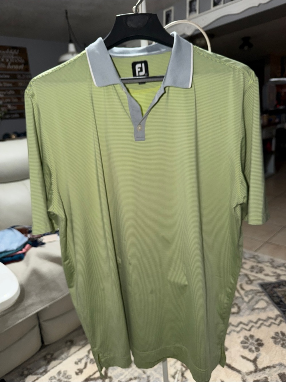 FootJoy Men’s Light Green Polo Golf with Contrast Light Gray Collar